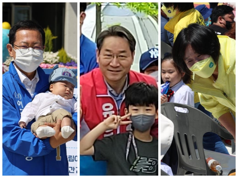 5일 어린이날 100주년을 맞아 더불어민주당 박남춘 후보, 국민의힘 유정복 후보, 정의당 이정미 후보가 아이들과 함께 즐거운 시간을 보내고 있다.