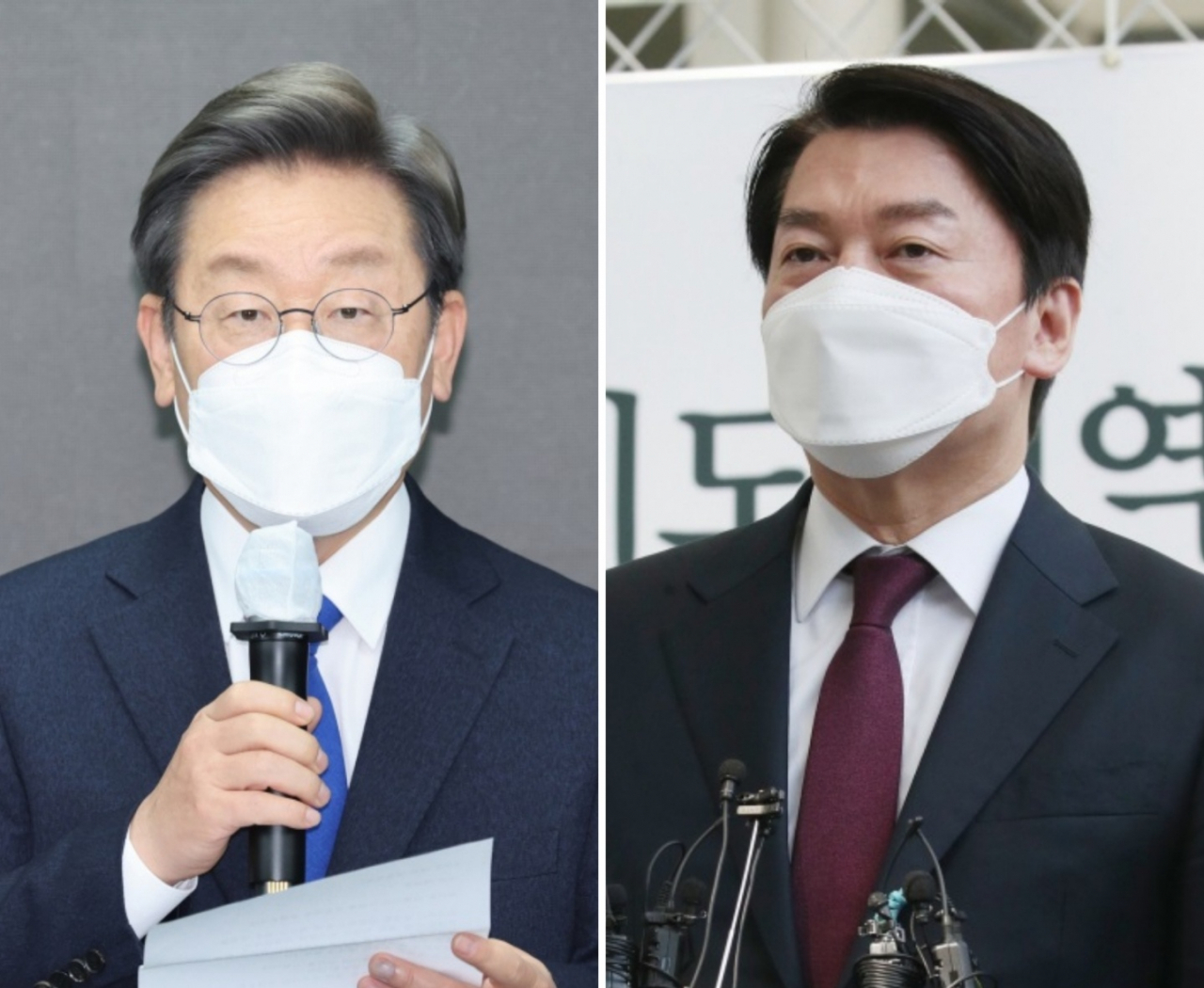 이재명 더불어민주당 상임고문(좌)과 안철수 대통령직인수위원장. [연합]