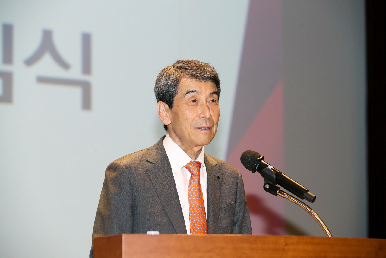 [사진=이동걸 산은 회장의 이임식 모습. 산은 제공]