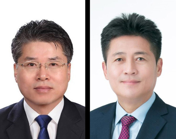 홍인성〈사진 왼쪽〉 더불어민주당 인천 중구청장 후보와 김정헌 국민의힘 인천 중구청장 후보
