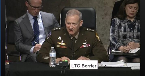 Lt. Gen. Scott Berrier, director of US Defense Intelligence Agency, is seen testifying in a Senate Armed Services Committee hearing in Washington on Tuesday in the image captured from the committee's website. (Yonhap)