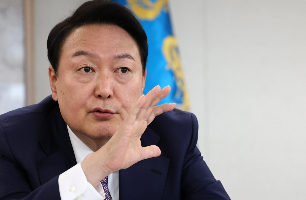 President Yoon Suk-yeol speaks during his first meeting with his senior secretaries at the presidential office in Seoul on Wednesday. (Yonhap)