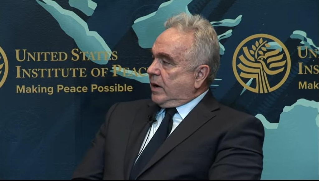 Kurt Campbell, deputy assistant to the president and National Security Council policy coordinator for the Indo-Pacific, is seen speaking in a seminar hosted by the US Institute of Peace in Washington on Wednesday in this image captured from the state-run think tank's website. (Think tank's website)