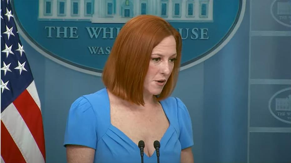 White House Press Secretary Jen Psaki is seen answering questions in a daily press briefing at the White House on Thursday in this image captured from the White House's website. (Yonhap)