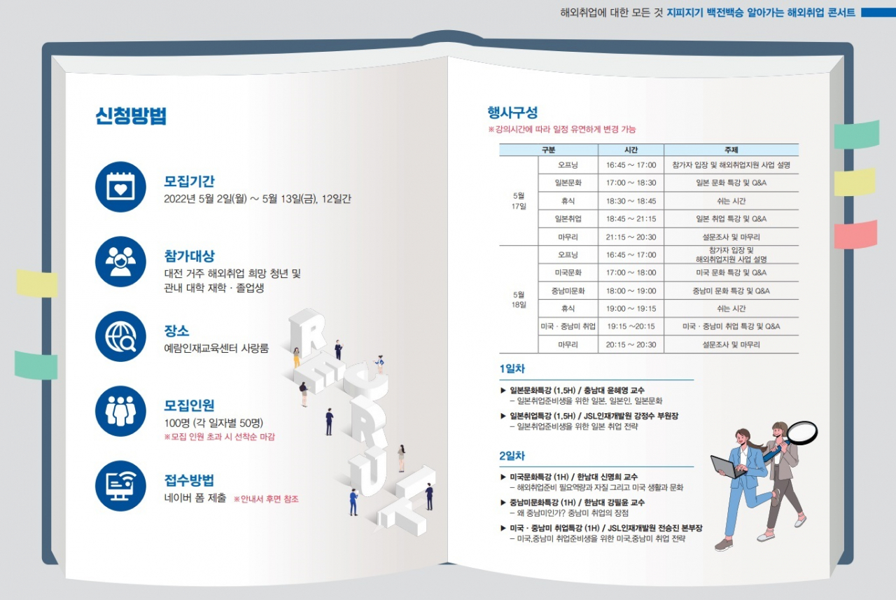 대전시의 청년들과 함께하는 해외취업 콘서트 개최 안내 포스터