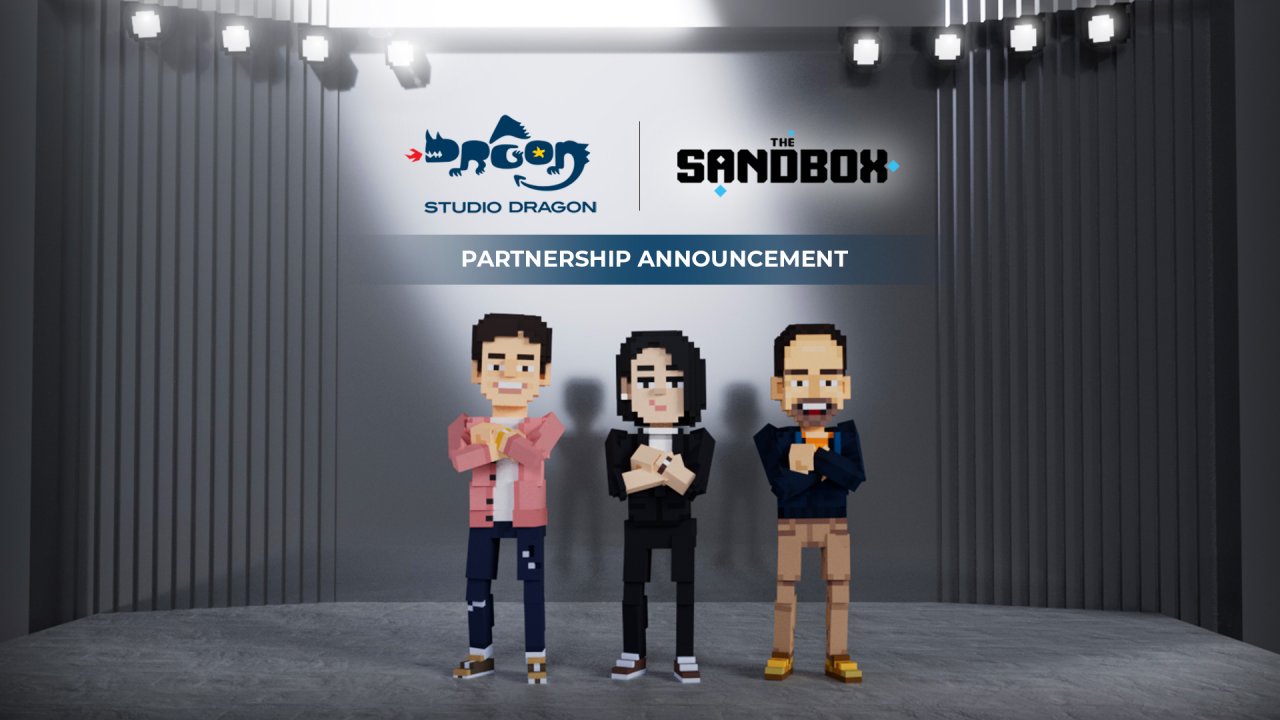 왼쪽부터 스튜디오드래곤 김영규 대표, 김제현 대표, 더 샌드박스 Sébastien Borget, COO & Co-Founder.