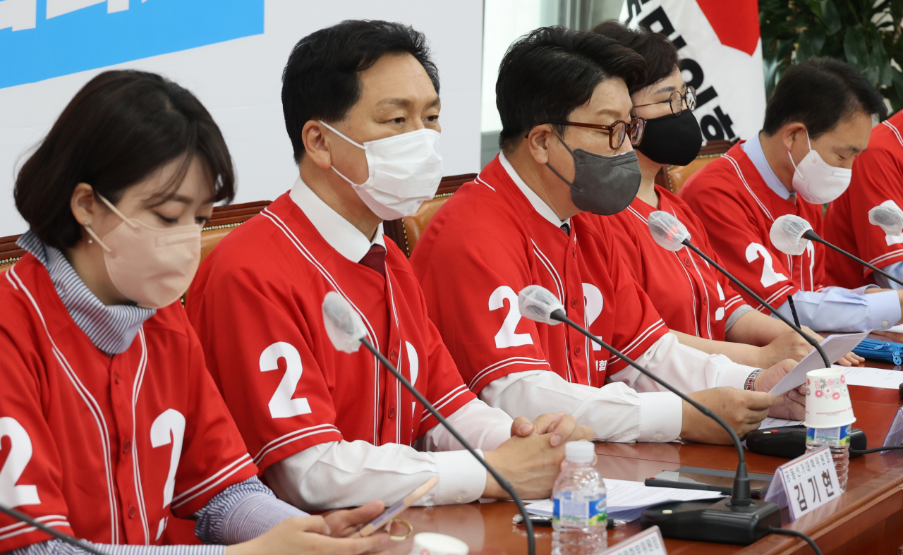 김기현 국민의힘 공동선대위원장이 11일 국회에서 열린 지방선거 중앙선거대책위원회의에서 발언하고 있다. [연합]