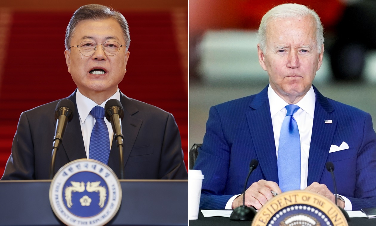 문재인 전 대통령(왼쪽)과 조 바이든 미국 대통령 [연합, AP]