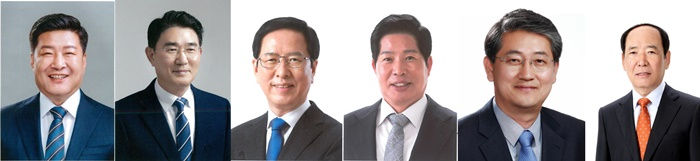 사진 왼쪽부터 오하근·노관규 순천시장 후보, 송귀근·공영민 고흥군수 후보, 김순호·전경태 구례군수 후보.