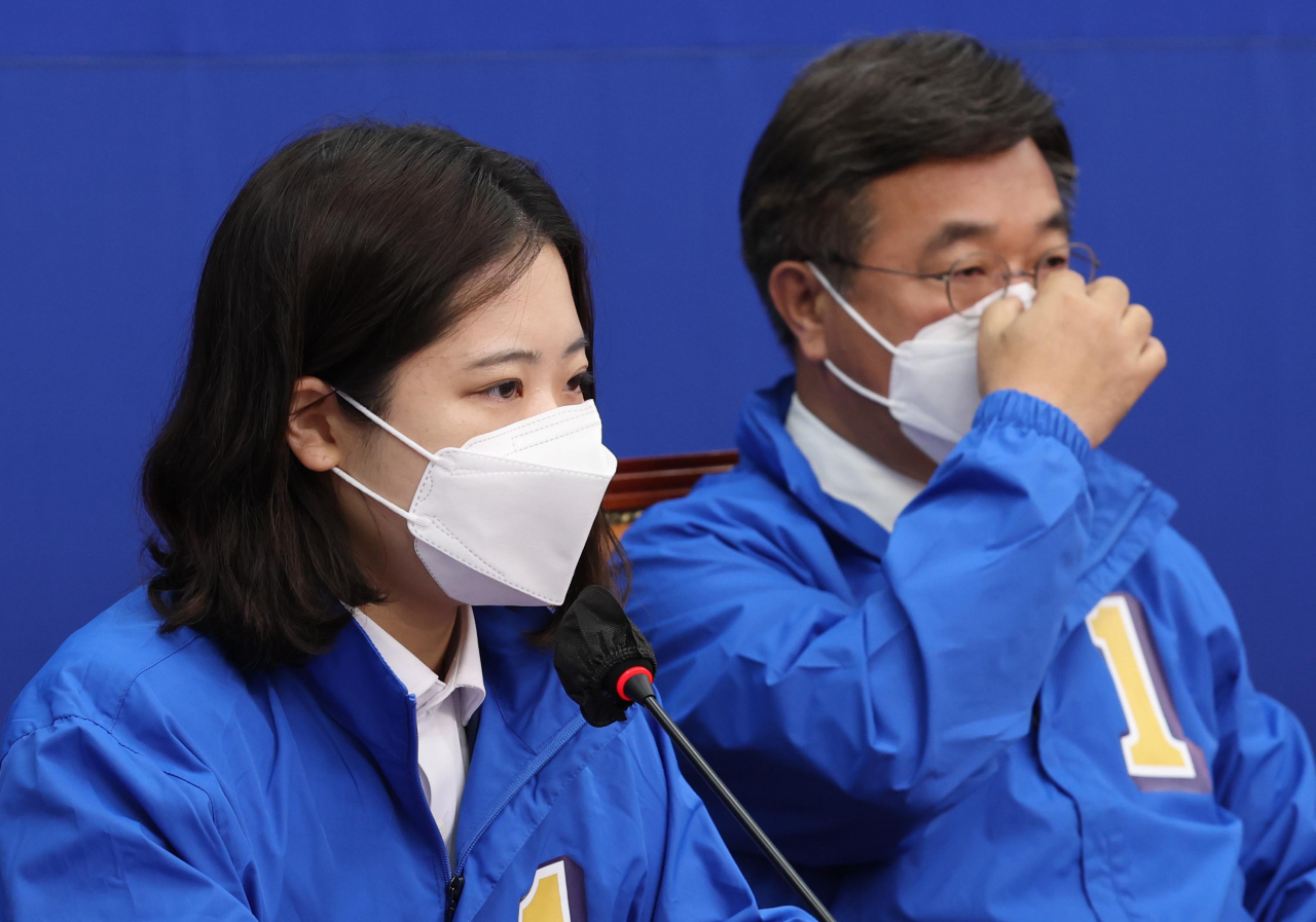 더불어민주당 박지현 상임선대위원장이 25일 오전 서울 여의도 국회에서 열린 국정균형과 민생안정을 위한 선대위 합동회의에서 발언하고 있다. [사진=이상섭 기자]