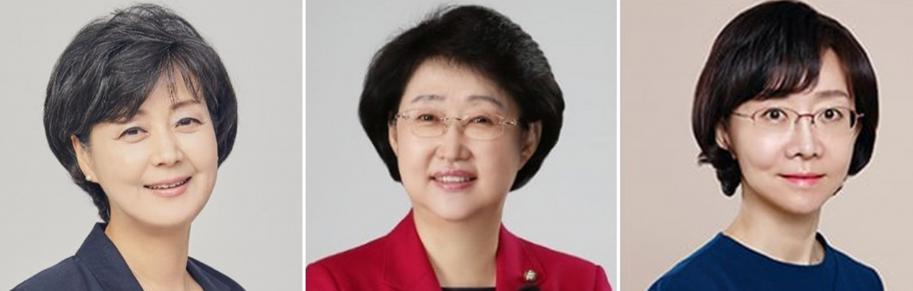 윤석열 대통령은 26일 사회부총리 겸 교육부 장관 후보자에 박순애 서울대 행정대학원 교수(왼쪽부터)를, 보건복지부 후보자에 김승희 전 의원, 식품의약품안전처장에 오유경 서울대 약학대학장을 각각 지명했다. [대통령실 제공]