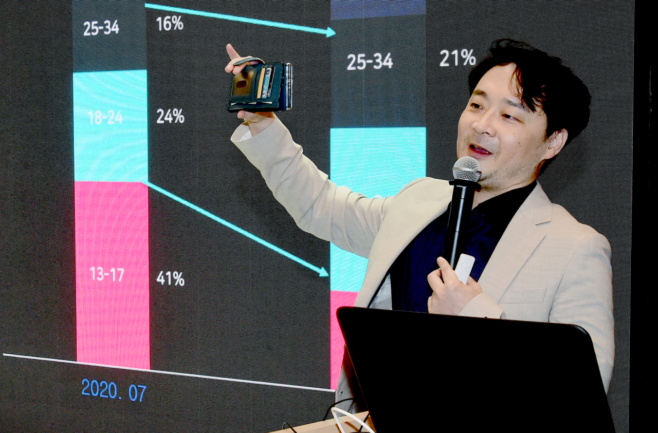 Soon Ent CEO Park Chang-woo talks during The Korea Herald's Global Biz Forum on Wednesday. (Jenny Sung/The Korea Herald)