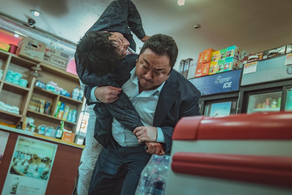 This image provided by ABO Entertainment shows a scene from "The Roundup." (Yonhap)