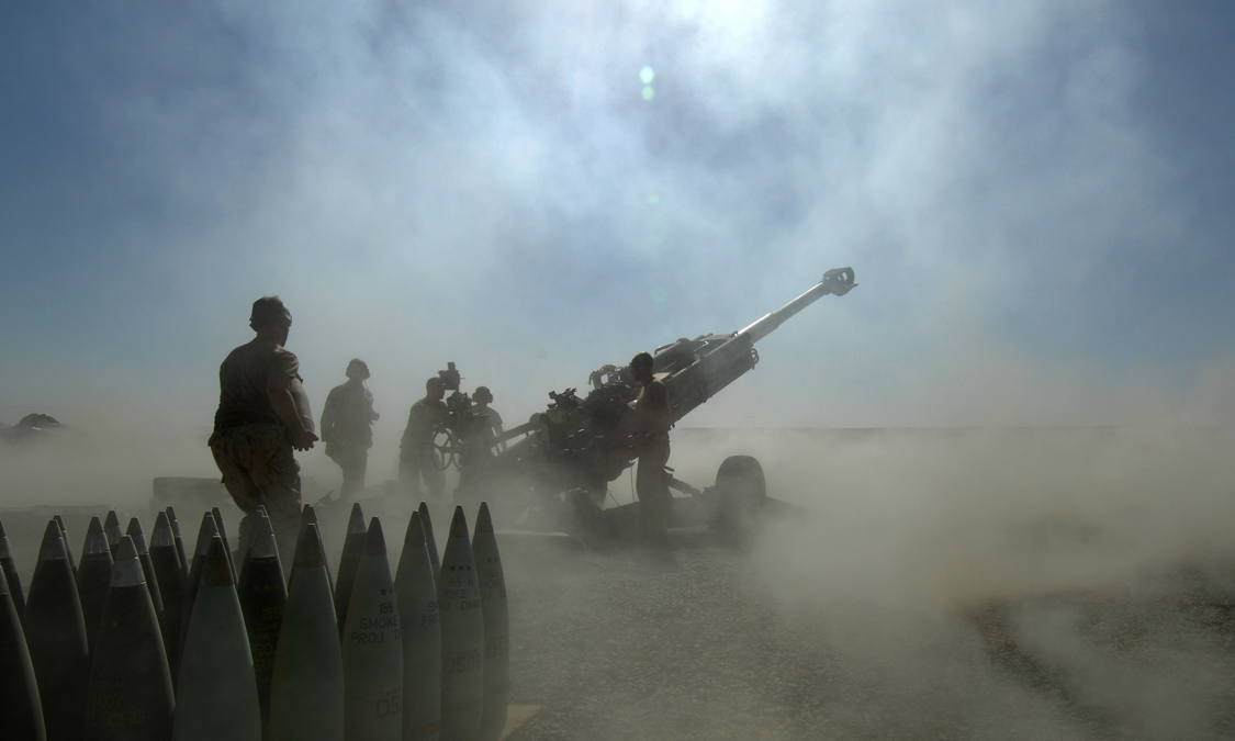 Gunners from X Battery, 5e Régiment d’artillerie Légère du Canada (5 RALC) at Patrol Base Wilson, conduct a fire mission with the M-777 155mm howitzer, to support Coalition forces who have located a Taliban position. (File Photo -Canadian Army)