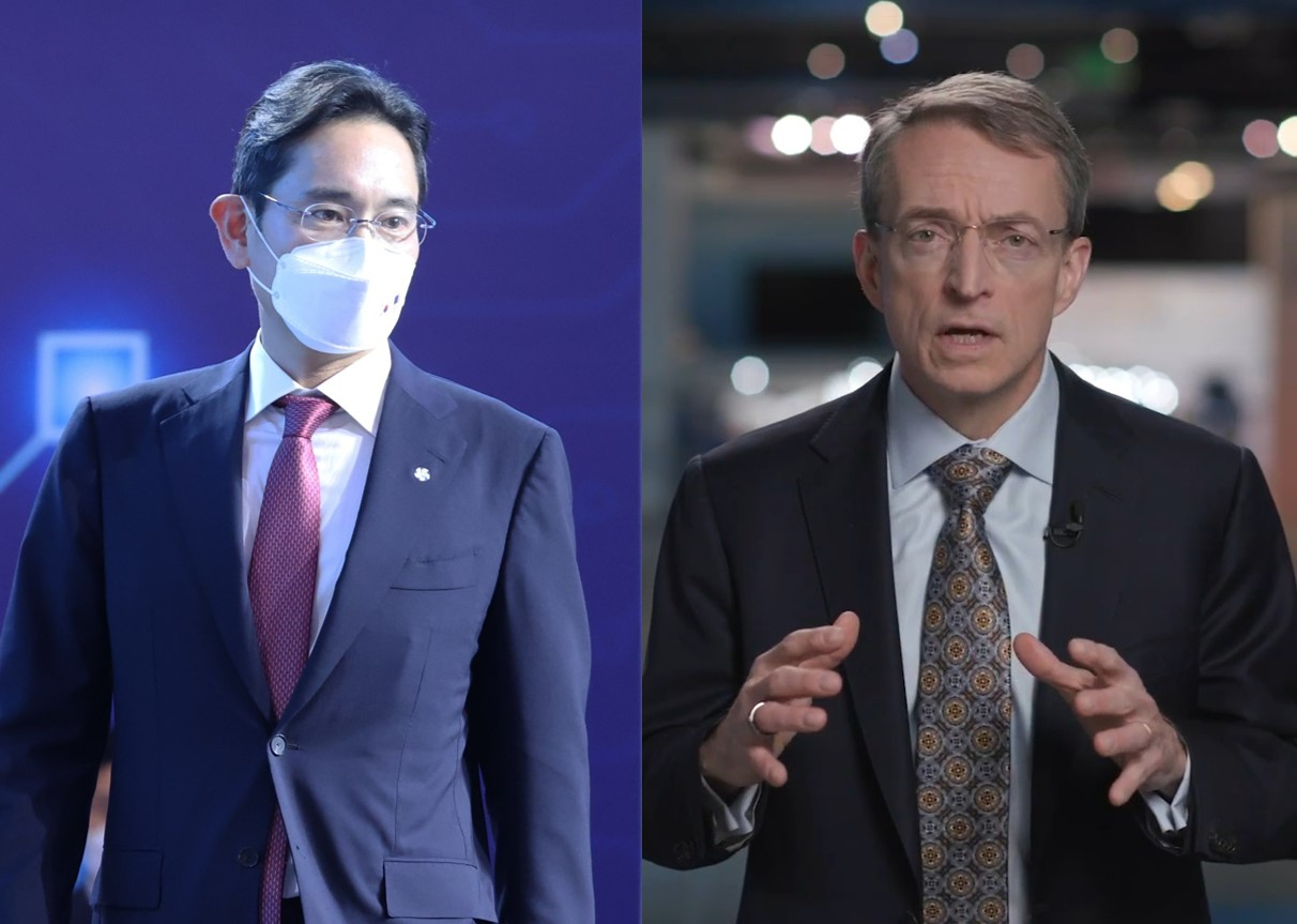 이재용 삼성전자 부회장과 팻 겔싱어 인텔 최고경영자. [연합·인텔 제공]