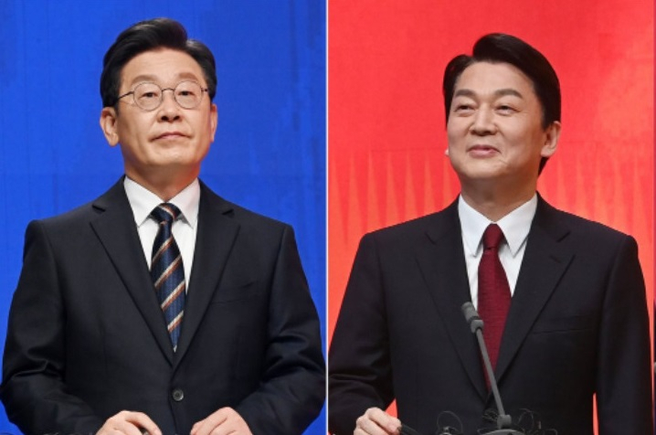 이재명 민주당 인천 계양을 보궐선거 당선인(왼쪽)과 안철수 국민의힘 경기 분당갑 보궐선거 당선인. [연합]