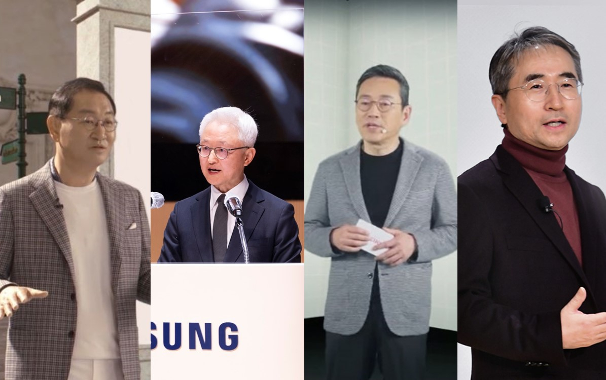 (왼쪽부터) 한종희 삼성전자 부회장(DX부문장), 경계현 삼성전자 사장(DS부문장), 조주완 LG전자 사장, 장덕현 삼성전기 사장. [각 사 제공]