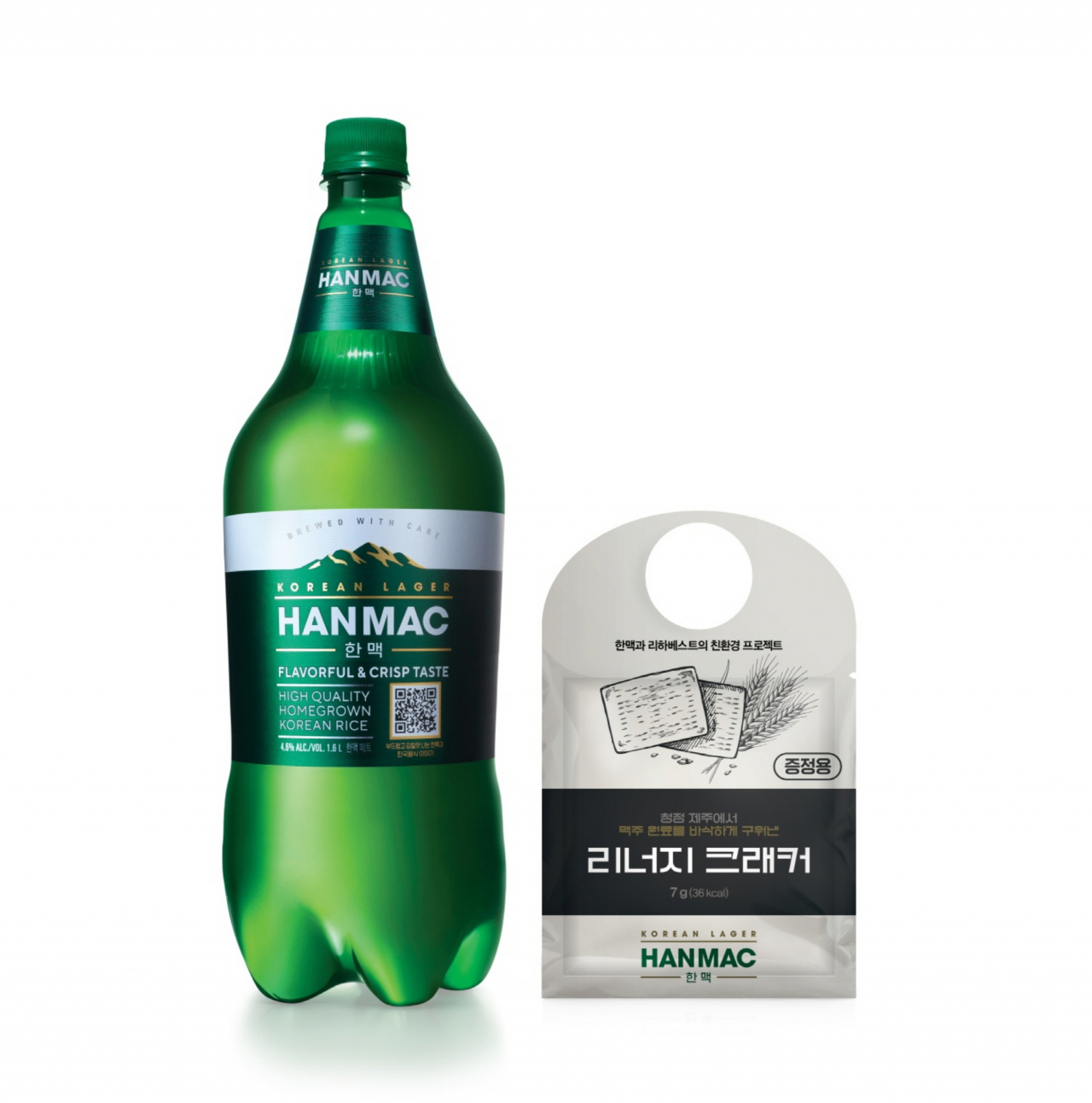 오비맥주의 한맥이 푸드업사이클링 스타트업 리하베스트와 함꼐 맥주박을 활용한 리너지 크래커를 출시했다. [오비맥주 제공]
