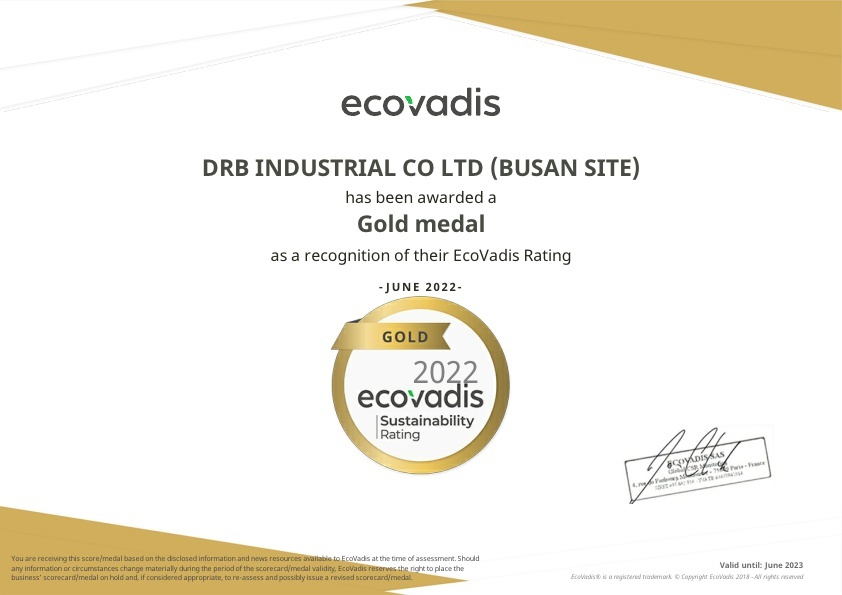 동일고무벨트는 에코바디스(EcoVadis)의 글로벌 환경·사회·지배구조(ESG) 평가에서 골드 등급을 인정 받았다.