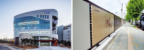여수국가산단에 조성된 혁신지원센터(왼쪽), 주안국가산단의 아름다운거리 조성사업.[산단공 제공]