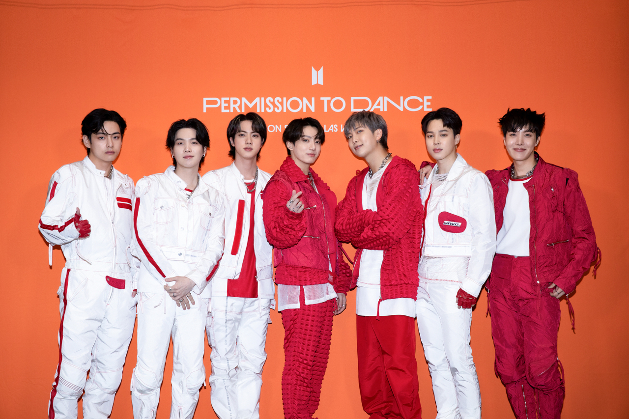 BTS poses for pictures before holding a concert in Las Vegas in April (Big Hit Music)