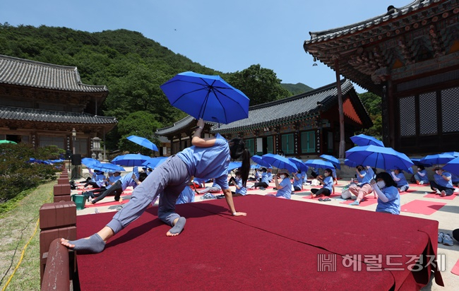 2022 화엄사 요가대축제가 18일 화엄사 대웅전과 각황전 일대에서 열리고 있다. [화엄사 제공]