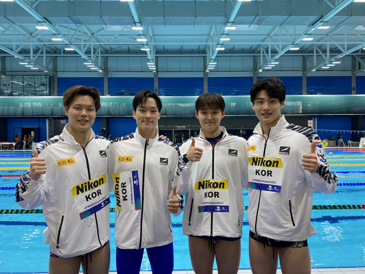 계영 800m에 나선 한국대표팀의 이호준 이유연 김우민 황선우(왼쪽부터)./올댓스포츠 제공