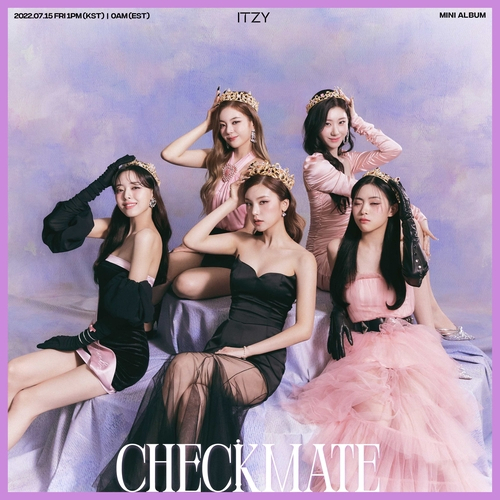 This photo provided by JYP Entertainment shows a teaser image of ITZY's upcoming EP titled "Checkmate." (JYP Entertainment)