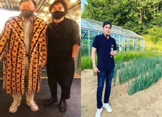 친환경 신발 브랜드 제품을 착용한 신동빈 롯데그룹 회장과 정용진 신세계그룹 부회장 모습. [사진 화면캡처]