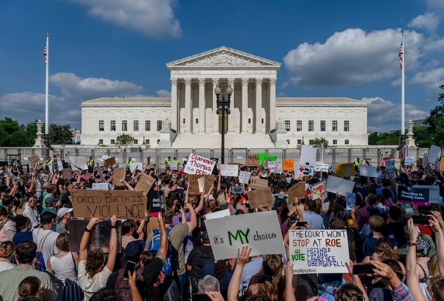 Abortion-rights and anti-abortion demonstrators gather outside of the Supreme Court in Washington, Friday, June 24, 2022. The Supreme Court has ended constitutional protections for abortion that had been in place nearly 50 years, a decision by its conservative majority to overturn the court’s landmark abortion cases. Abortion, guns and religion _ a major change in the law in any one of these areas would have made for a fateful Supreme Court term. In its first full term together, the court’s conservative majority ruled in all three and issued other significant decisions limiting the government’s regulatory powers. (AP)