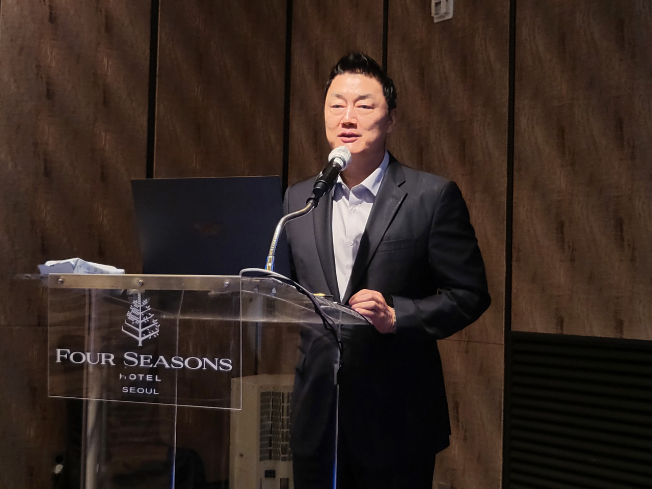 글로벌 통신 장비 기업 노키아는 7일 ‘MWC리비짓 2022 코리아(MWC Revisitied 2022 Korea)’ 미디어 행사를 열었다. 안태호 노키아코리아 대표가 환영사를 하고 있다. [박지영 기자/park.jiyeong@]