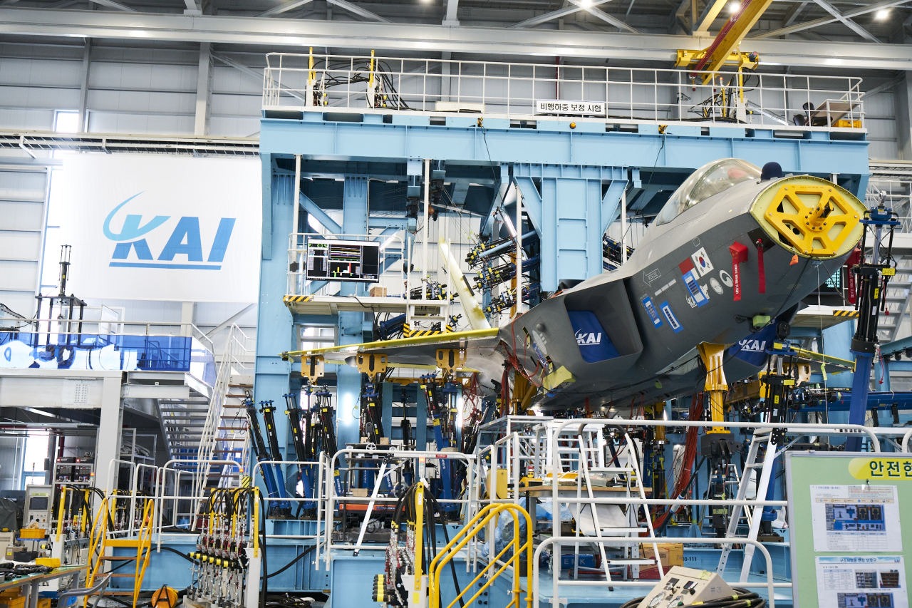 Structural performance and durability of KF-21 fighter jets and related structures are assessed at the Structural Test Center inside Korea Aerospace Industries headquarters in Sacheon, South Gyeongsang Province. (Korea Aerospace Industries)