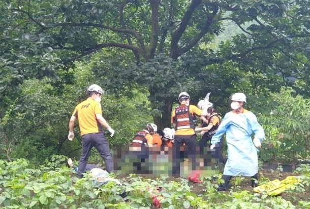전기 울타리 감전 사고 현장. [옥천소방서 제공]