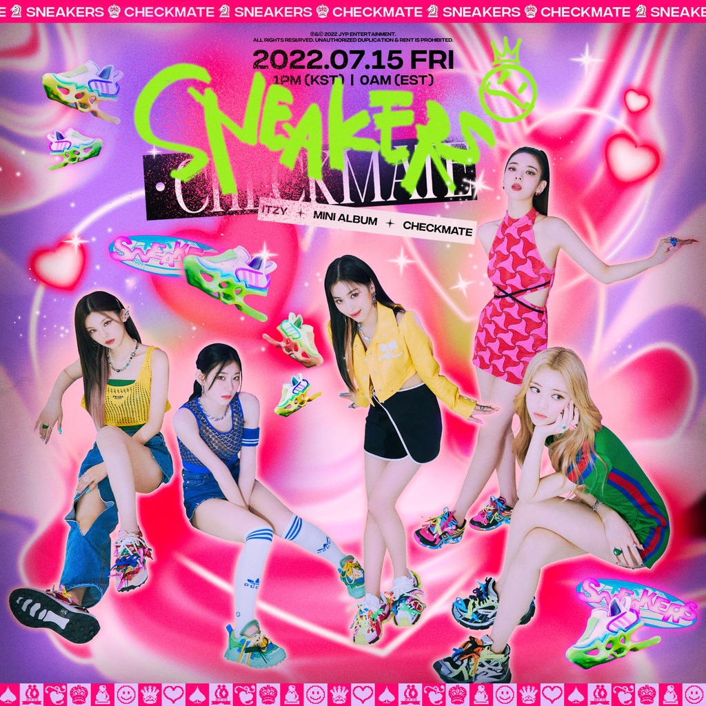 This photo provided by JYP Entertainment is a teaser image for K-pop girl group ITZY's fifth EP "Checkmate," set to be out at 1 p.m. on Friday. (JYP Entertainment)