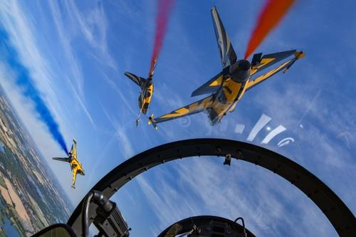 The South Korean Air Force's aerobatic flight team conducts a performance at the Royal International Air Tattoo at Fairford, Gloucestershire, in Britain, in this photo released on Monday, by the armed service. (Yonhap)