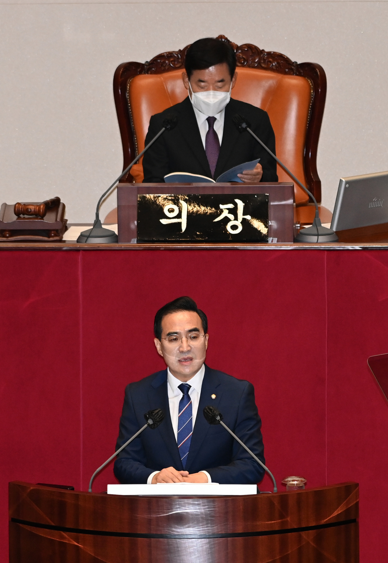 더불어민주당 박홍근 원내대표가 20일 오전 서울 여의도 국회에서 열린 제398회 국회(임시회) 제2차 본회의에서 교섭단체 대표연설을 하고 있다. [연합]