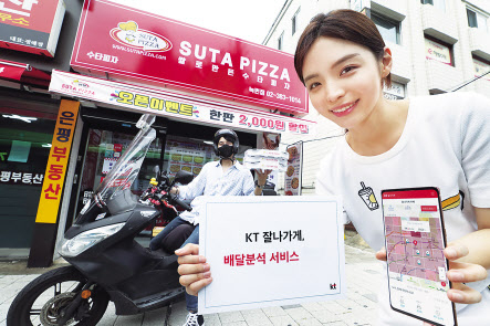 지난해 8월 KT가 소상공인 데이터 분석 플랫폼 ‘KT 잘나가게’에 배달 분석 서비스를 추가했다. 11개월 만인 지난 7월 기준, ‘KT 잘나가게’ 이용자는 6만 명에서 11만여명으로 늘었다. KT 모델이 ‘KT 잘나가게’에 배달 분석 서비스를 소개하고 있다. [KT 제공]