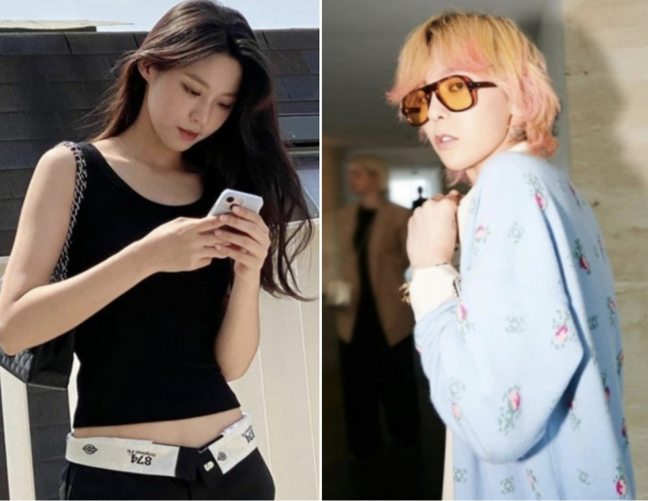 로라이즈 팬츠를 입은 가수 설현(왼쪽), 샤넬 옷과 주얼리로 페미닌 무드를 연출한 가수 지드래곤(오른쪽). [설현·지드래곤 인스타그램]