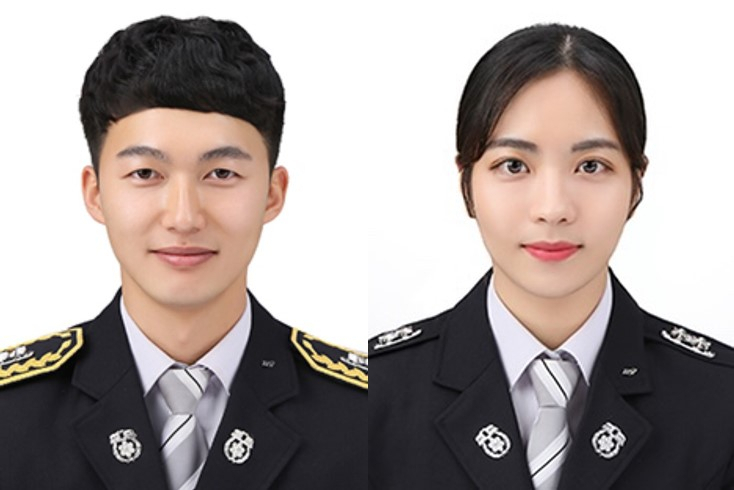 LG의인상을 수상한 강태우(왼쪽)·김지민 소방교. [㈜LG제공]