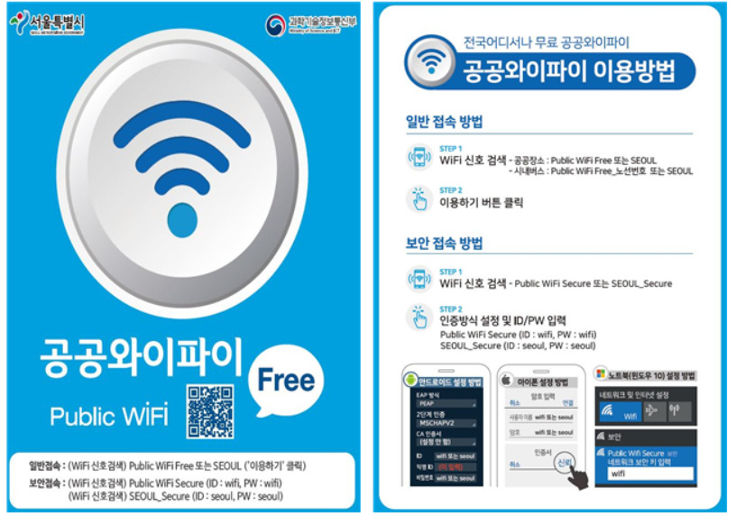 서울시는 올해 복지시설·관광명소 등에 무료 와이파이 6500대를 추가로 설치한다고 28일 밝혔다. 사진은 서울시 공공와이파이 이용 안내 스티커. [서울시 제공]