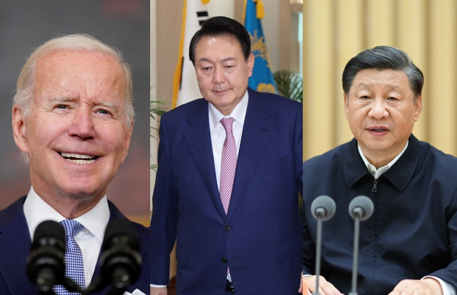 조 바이든(왼쪽부터) 미국 대통령과 윤석열 대통령, 시진핑 중국 국가주석. [AP·연합·신화]
