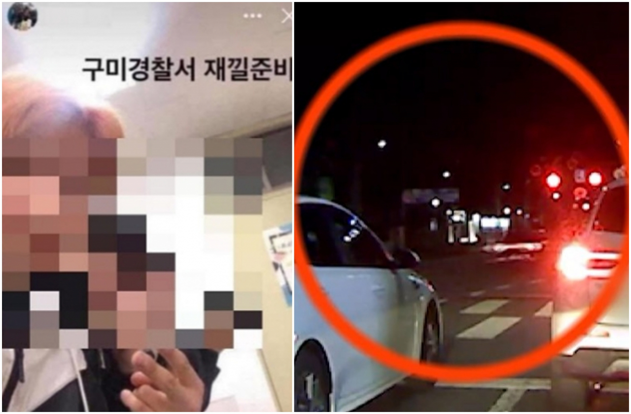 2년 전 ‘렌터카 사망사고’로 국민적 공분을 일으킨 촉법소년들이 최근 또 다시 폭행 범죄를 저질렀다. 사건 당시 가해 학생들이 경찰 조사 중 수사기관을 조롱하듯 찍은 모습(왼쪽)과 사고 당시 모습. [인스타그램·SBS 방송화면 캡처]