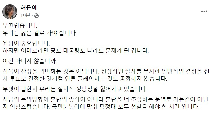 허은아 국민의힘 의원 페이스북 일부 캡처