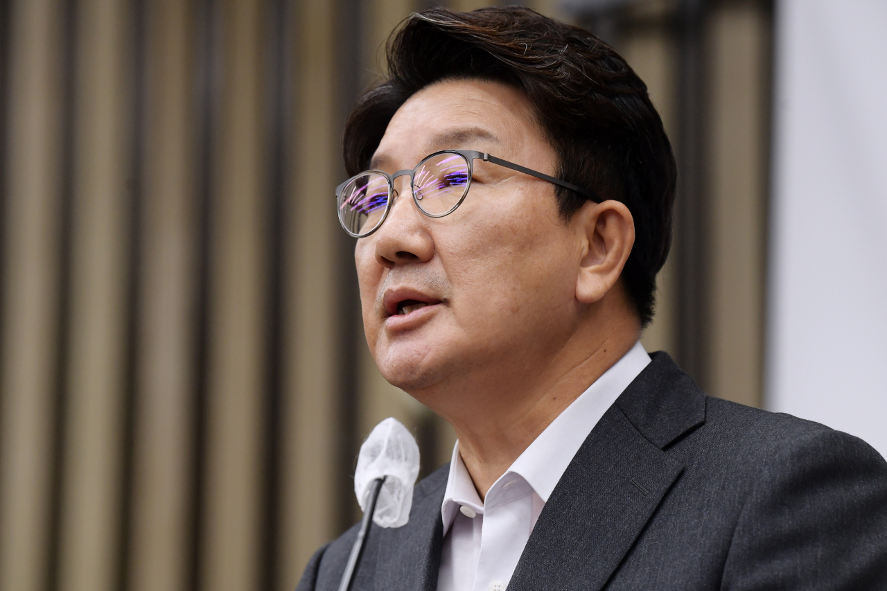 권성동 국민의힘 원내대표가 1일 오후 국회에서 열린 의원총회에서 발언하고 있다. [이상섭 기자]