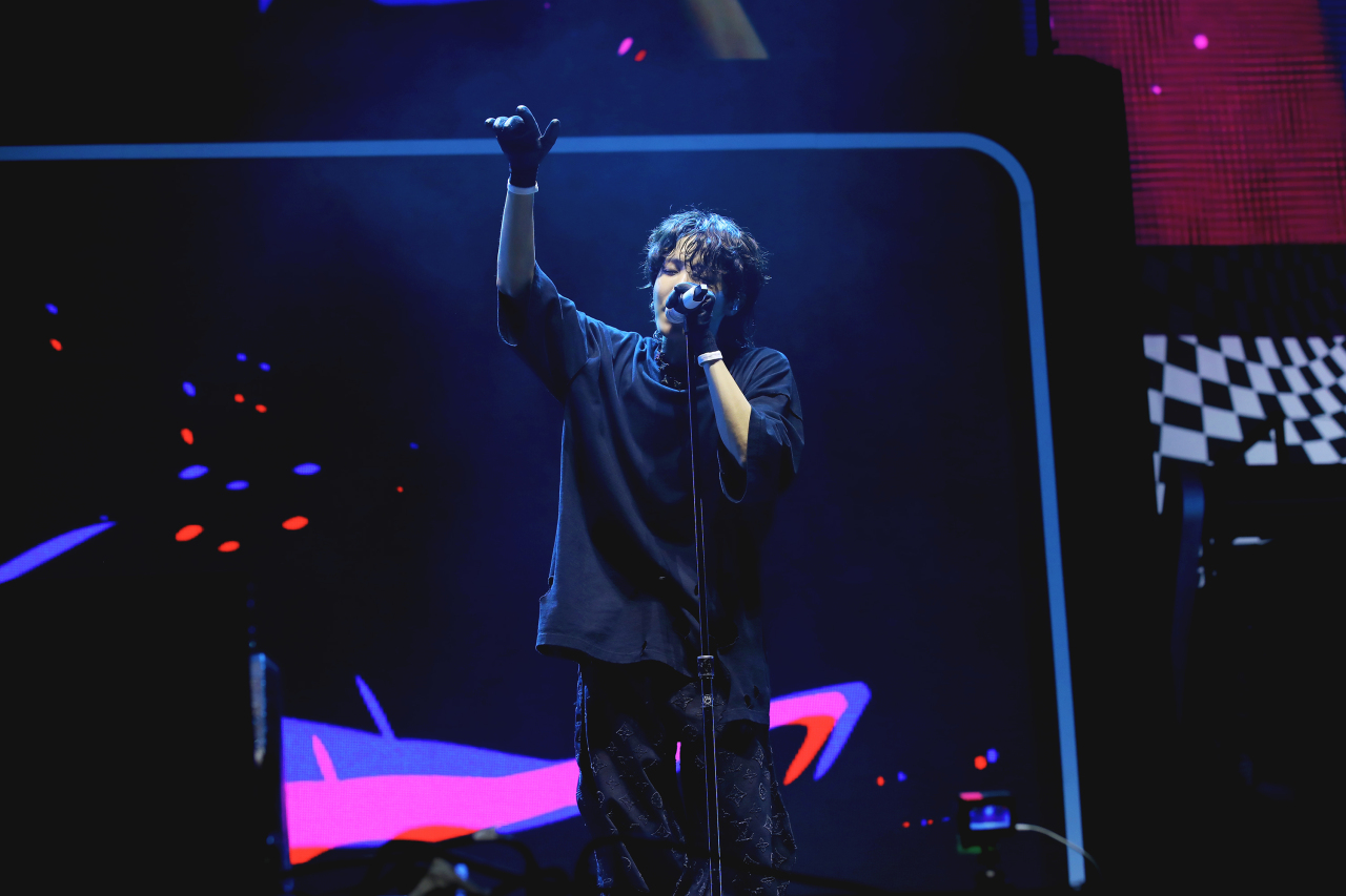 J-Hope of K-pop band BTS performs during the Lollapalooza music festival held at the Grand Park in Chicago on Sunday. (Big Hit Music)