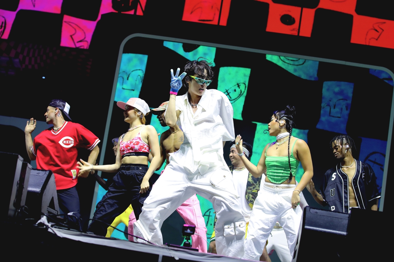J-Hope of K-pop band BTS performs during the Lollapalooza music festival held at the Grand Park in Chicago on Sunday. (Big Hit Music)