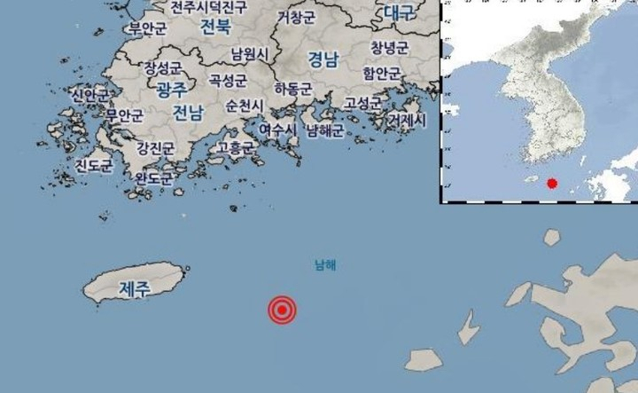 3일 오전 전남 여수시 거문도 남남동쪽 104㎞해역에서 규모 3.1의 지진이 발생했다.[기상청 제공]