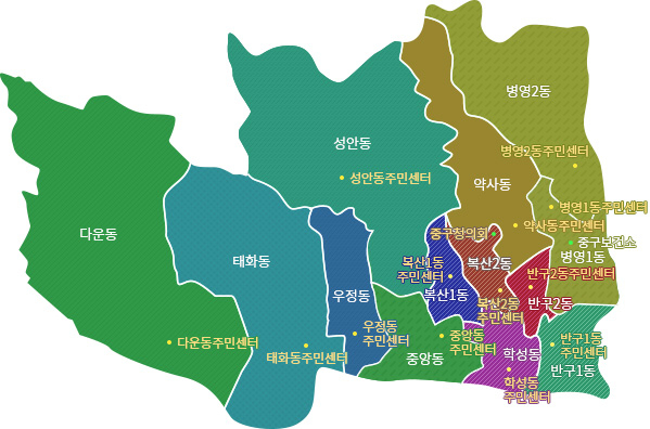 울산 중구는 37.0㎢의 면적으로 법정동 18개동, 행정동 13개동으로 구성되어있다. [울산중구 제공]