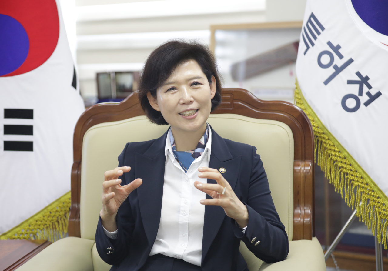Korean Intellectual Property Office Commissioner Lee In-sil speaks with The Korea Herald at the KIPO office in Daejeon on July 26. (KIPO)
