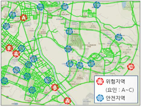 도로교통공단 인공지능 위험예측 서비스 예시. [도로교통공단 제공]